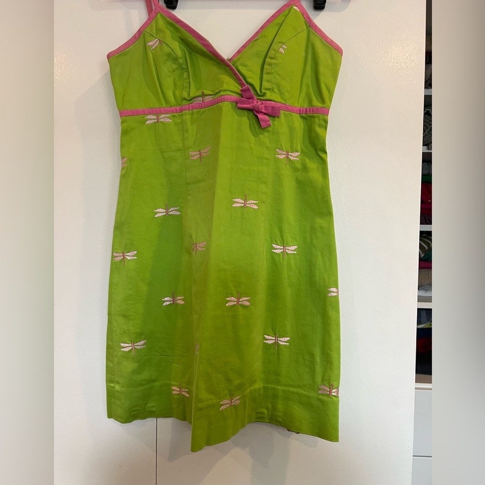 Lilly Pulitzer size 2 green dress with pink dragonflies
